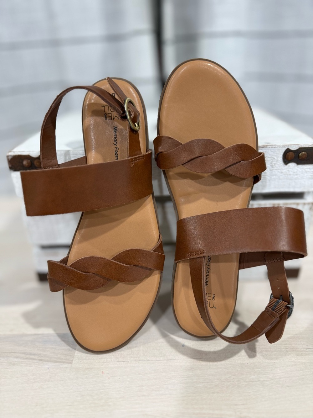Time and Tru Brown Braided Strap Sandals